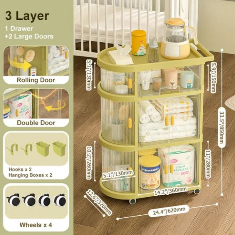Organizer Cart with 3-Tier Foldable Storage Cabinet