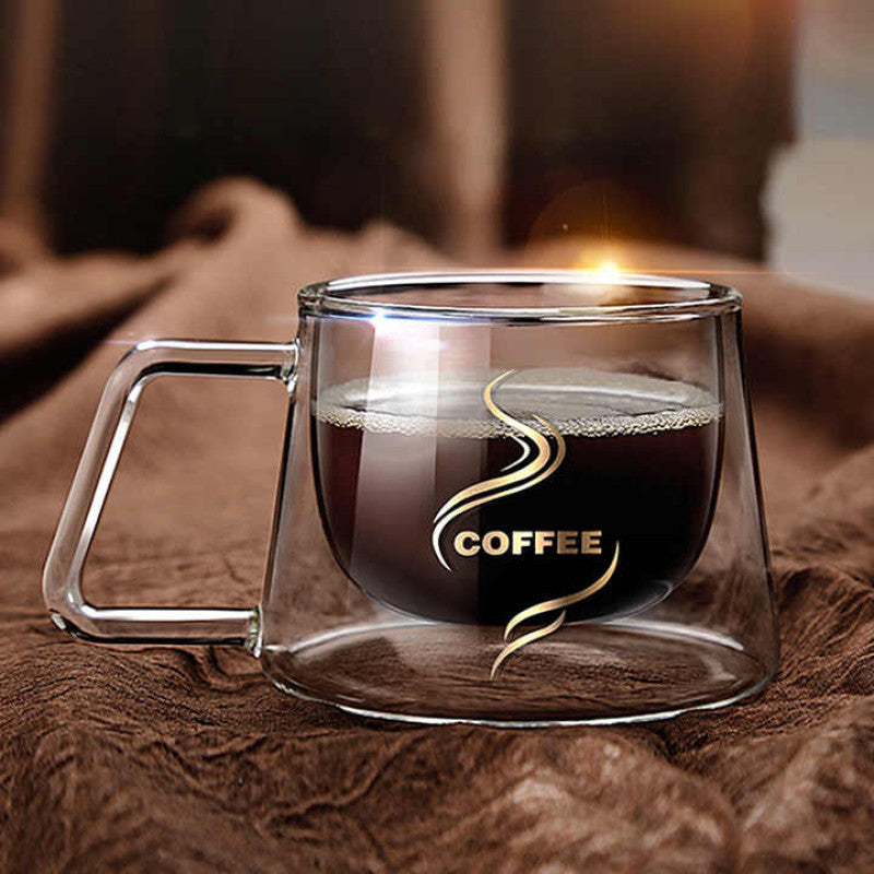 Double Wall Mugs With Handle for Latte Cappuccino Coffee Tea Milk Durable Glass Cups