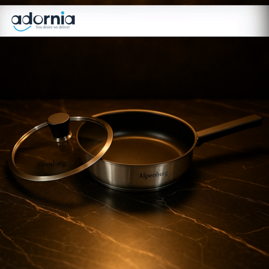 ALPENBERG STAINLESS STEEL FRY PAN WITH GLASS LID – NON-STICK COOKWARE FOR KITCHEN - 22x5CM