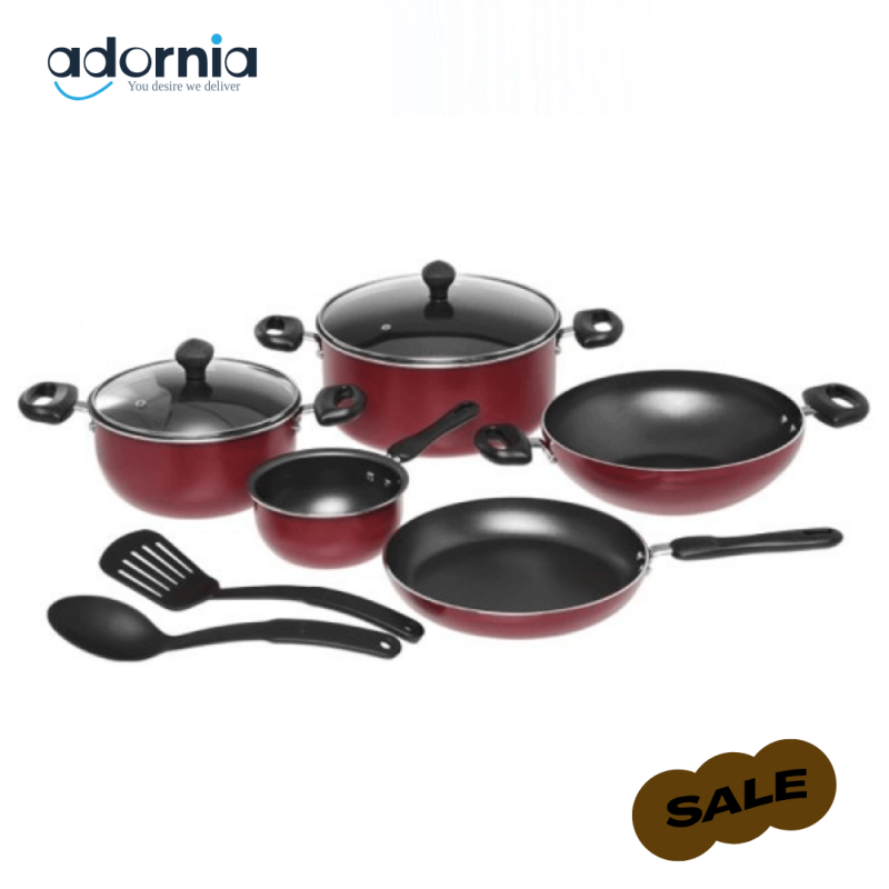 PRESTIGE VALUE COOKING SET 9 PIECE – NON-STICK POTS & PANS KITCHEN COOKWARE COMBO