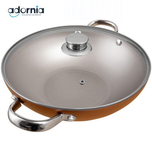 PRESTIGE ULTRA 28CM KADAI WITH GLASS LID & PAN HOLDER – NON-STICK DEEP COOKING WOK