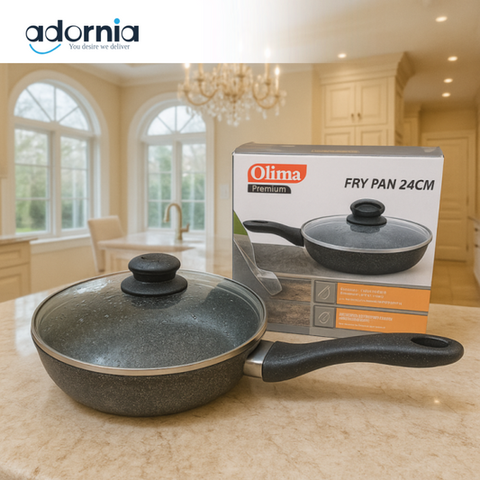 PREMIUM NON-STICK GRANITE FRY PAN  WITH GLASS LID – DURABLE & LUXURY COOKWARE - 26CM 10B-2G