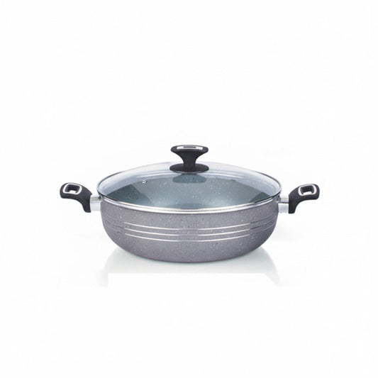 Kitchen King 26cm Marbelo Marble-Coated Wok / Karahi with Glass Lid