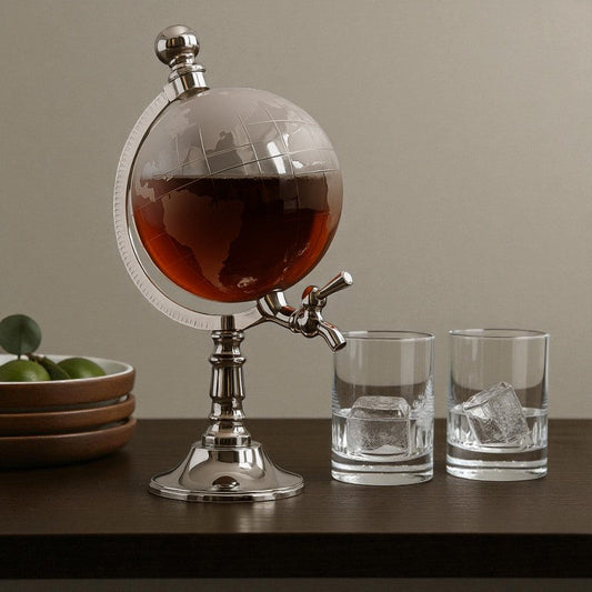 Luxury Globe Whiskey Decanter with Stand & Tap – Premium Crystal Drink Dispenser (1.5ltr)