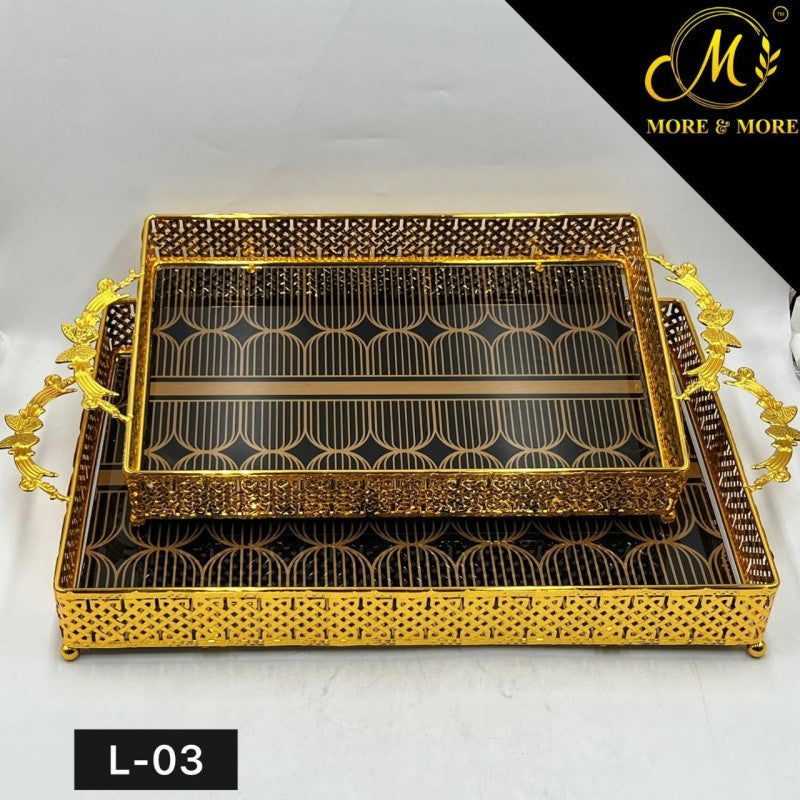 Elegant Black Brown Texture & Golden Border 2pcs Rectangle Tray Set