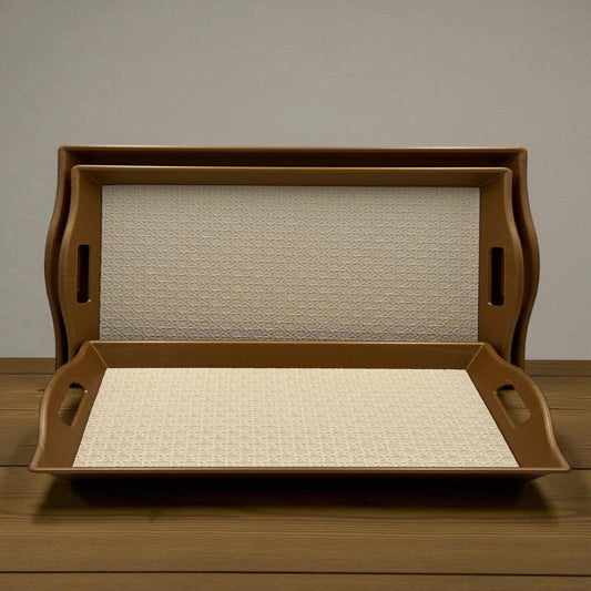 Ivory Luxe Leather Tray Trio with brown Accent – 3 Piece Premium Organizer Set
