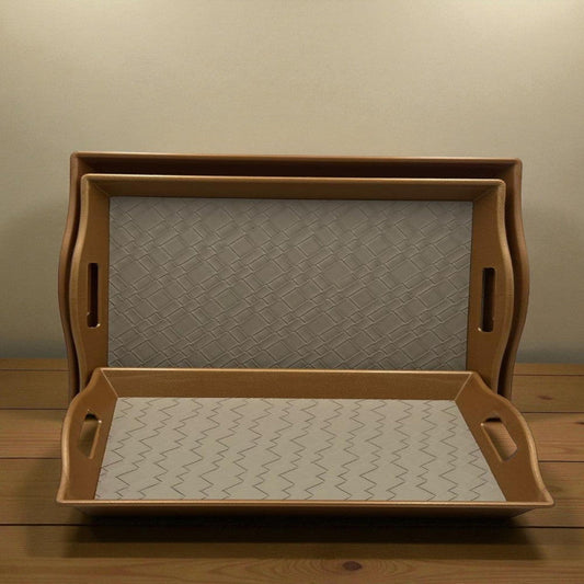 Heritage Brown Leather Tray Ensemble with Espresso Trim – 3 Piece Organizer Collection