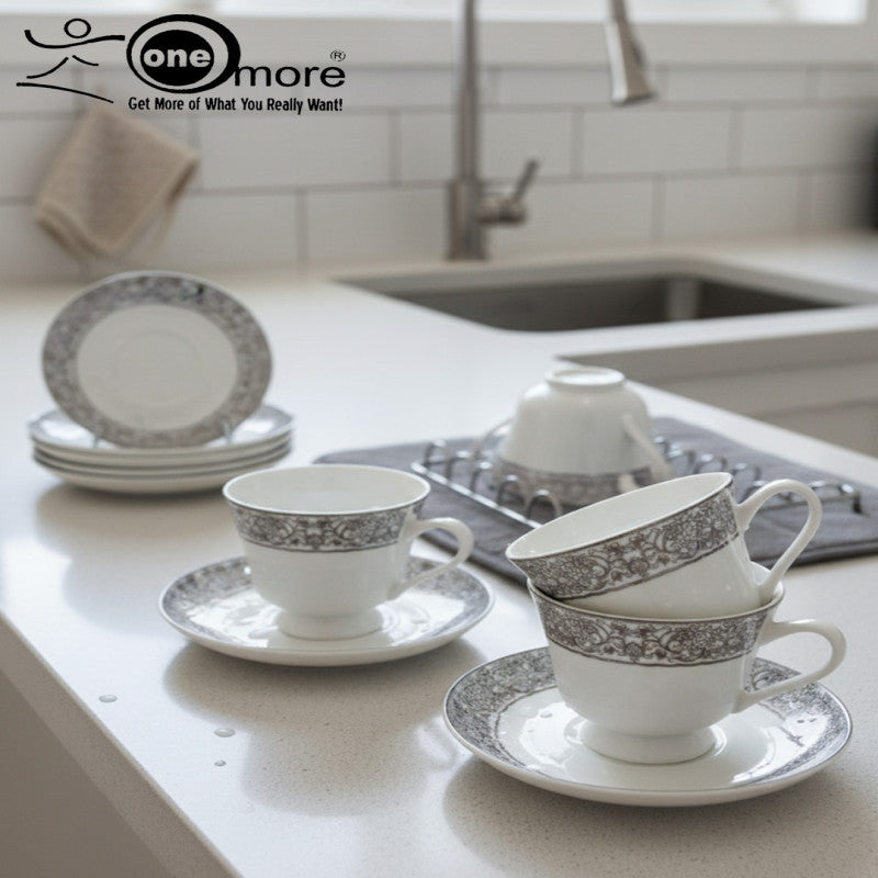 12-Piece Sophisticated Lace-Accented Tea Cup & Saucer Set