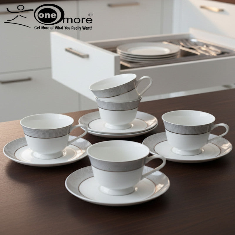 12-Piece Refined Lace-Trimmed Tea Cup & Saucer Set