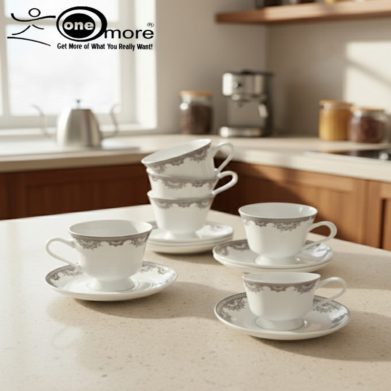 12-Piece Classic Elegant Lace-Designed Tea Cup & Saucer Set