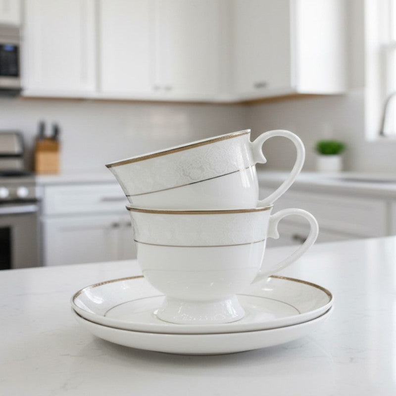 Refined White Porcelain Tea Cups with Gold Trim
