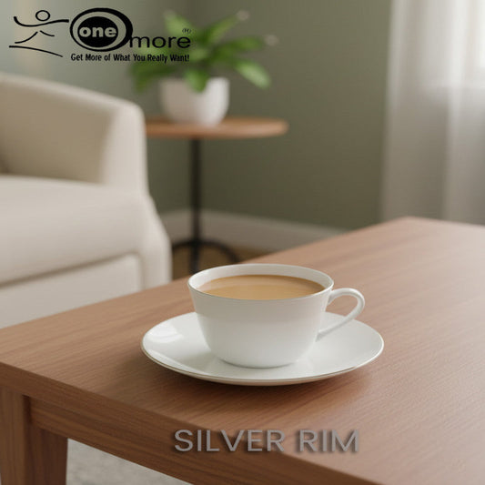 12-Piece Tea Cup & Saucer Collection with Silver Rim Design