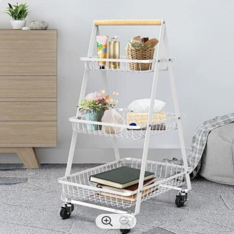 “3-Layer A-Frame Metal Trolley Cart – White, Multi-Function”