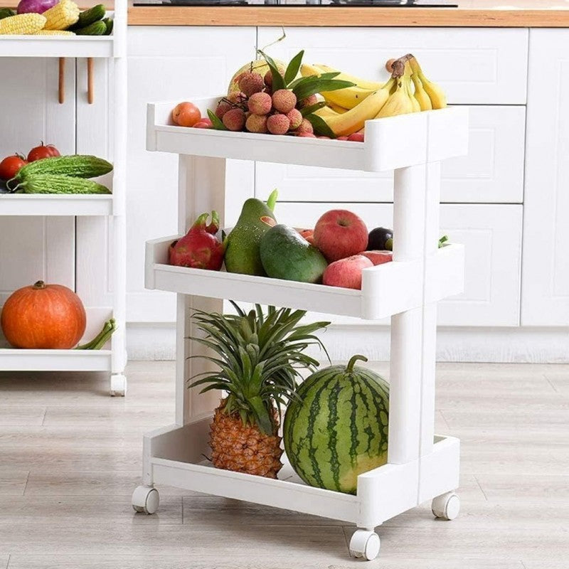 “Multi-Purpose Mobile Trolley Cart with 3 Drawers and Mesh Storage Rack”