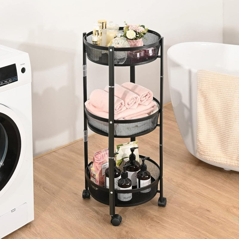 “3-Tier Foldable Kitchen Rack – Mobile Fruit and Vegetable Cart”