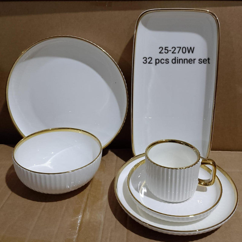 Porcelain Cream Shine Lining Dinner Set – 32 Pieces | Premium Ceramic Crockery Set