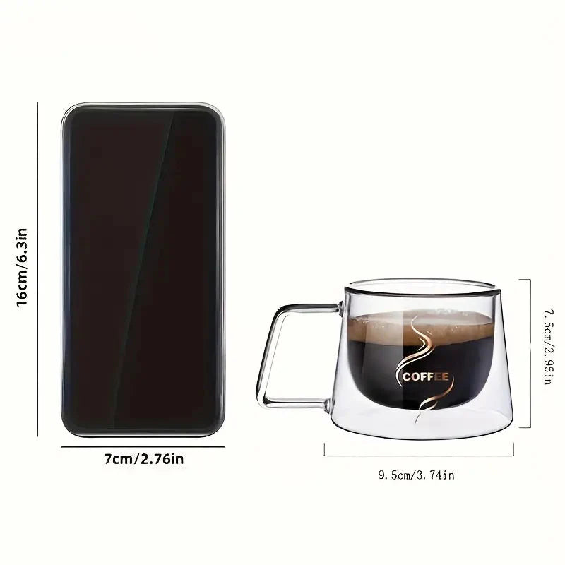 Double-Walled Glass Coffee Mugs – 200ml Heat-Resistant Espresso Cups for Hot & Cold Drinks | Adornia.pk