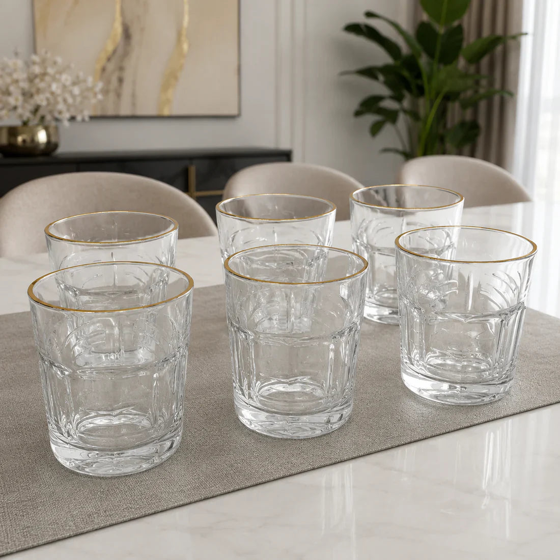 6 Pcs Gold Rim Glass Tumbler Set