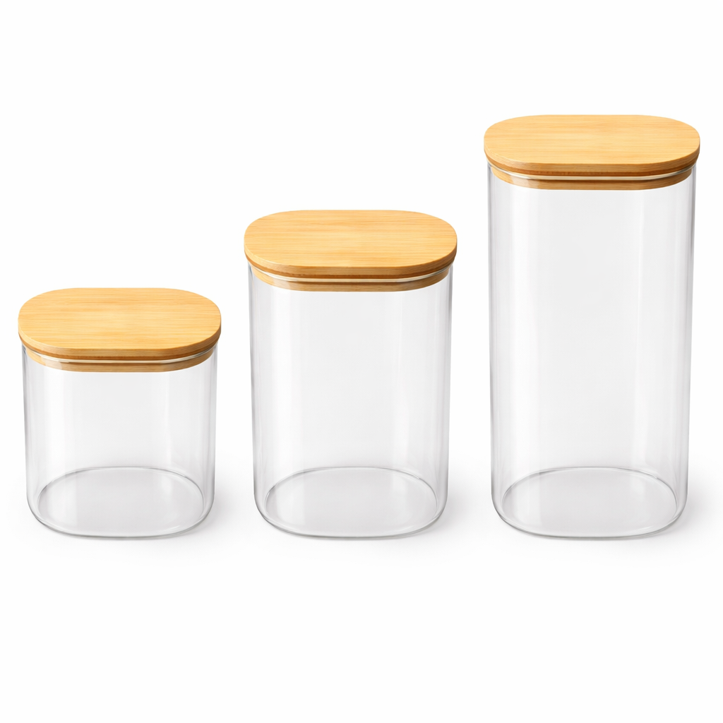 Clear Glass Storage Jar with Bamboo Lid - MYK DEALS
