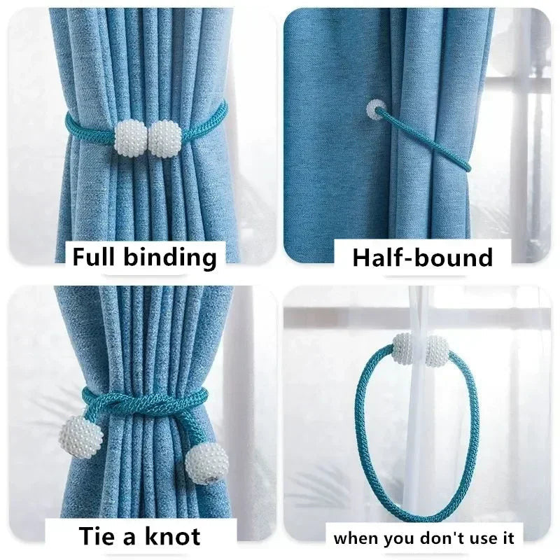 Luxury Pearl Magnetic Curtain Tiebacks (PAIR) – Elegant Home Drapery Holders | Adornia.pk