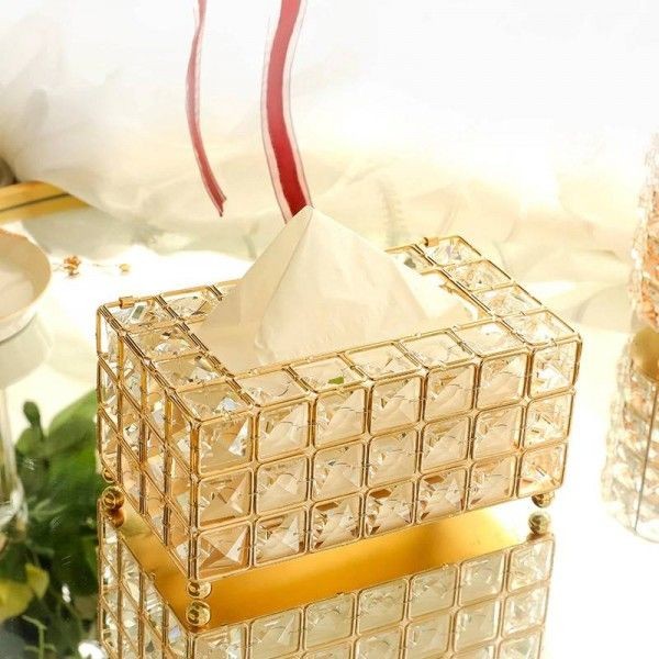 Luxury Crystal Tissue Box Cover with Gold Metal Frame | Handcrafted Octagonal Crystal Décor Holder for Vanity, Bathroom, Office & Living Room