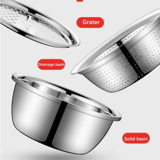 3-in-1 Stainless Steel Multi-Purpose Kitchen Basin & Grater Set