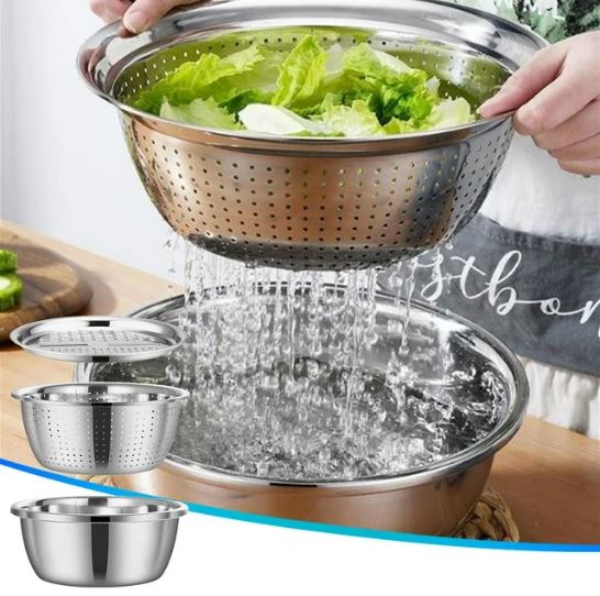 3-in-1 Stainless Steel Multi-Purpose Kitchen Basin & Grater Set