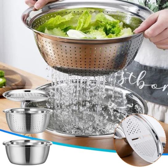 3-in-1 Stainless Steel Multi-Purpose Kitchen Basin & Grater Set