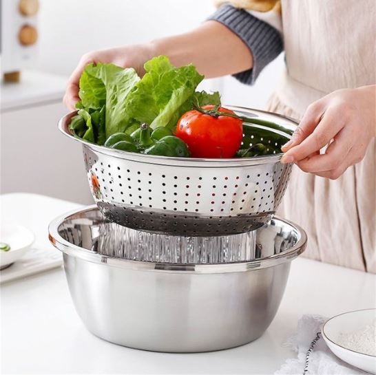 3-in-1 Stainless Steel Multi-Purpose Kitchen Basin & Grater Set