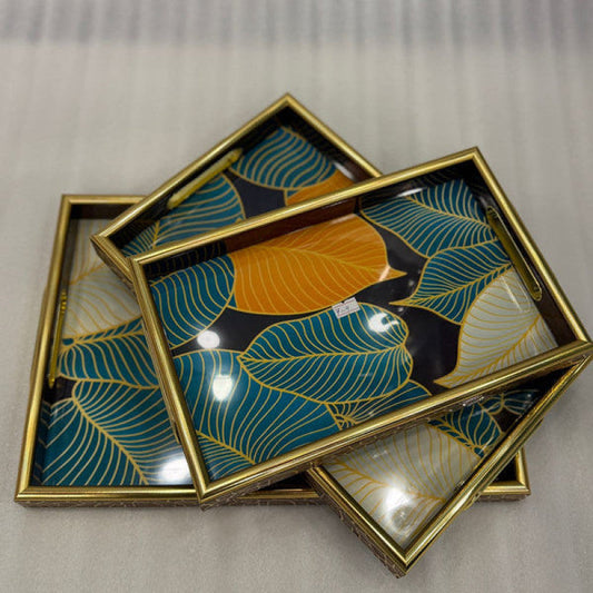 3-Piece Gold Aesthetic Leaf-Look Serving Tray Set