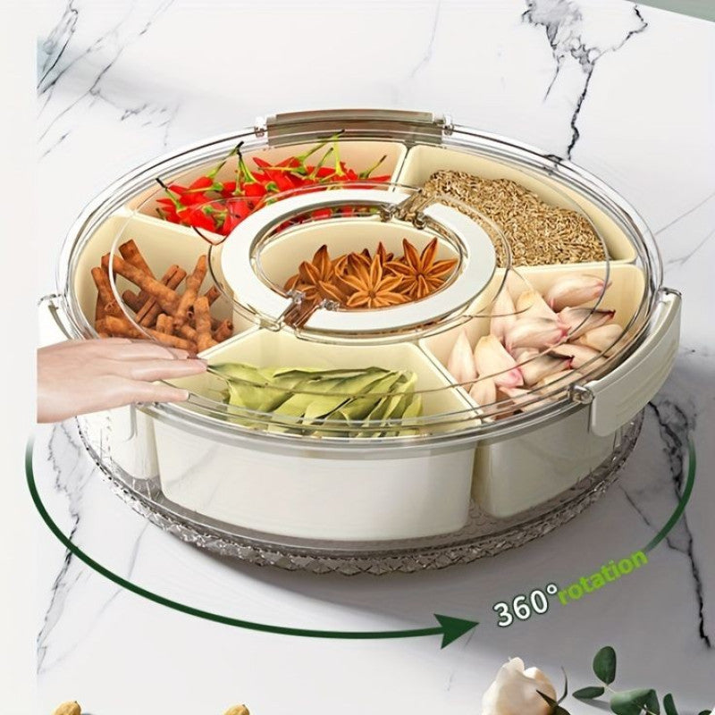Premium Portable Rotating Snack Tray with Lid – 360° Spinning Serving Organizer | Adornia.pk