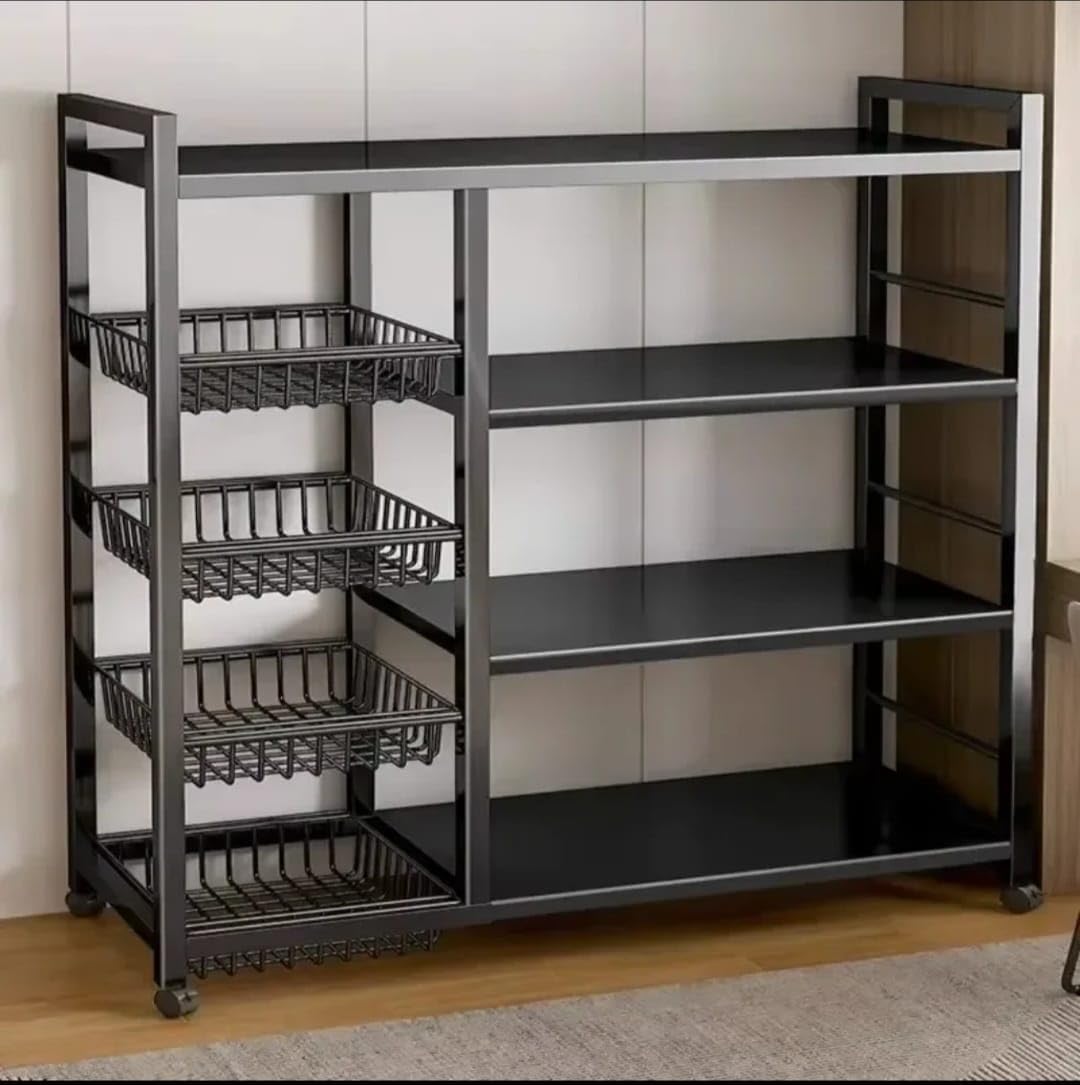 4-Tier Multifunctional Storage Rack Space-Saving Organizer with Baskets for Home Kitchen