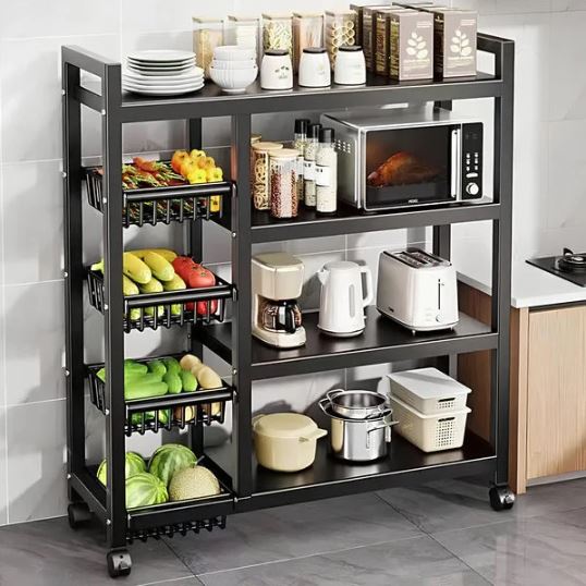 4-Tier Multifunctional Storage Rack Space-Saving Organizer with Baskets for Home Kitchen