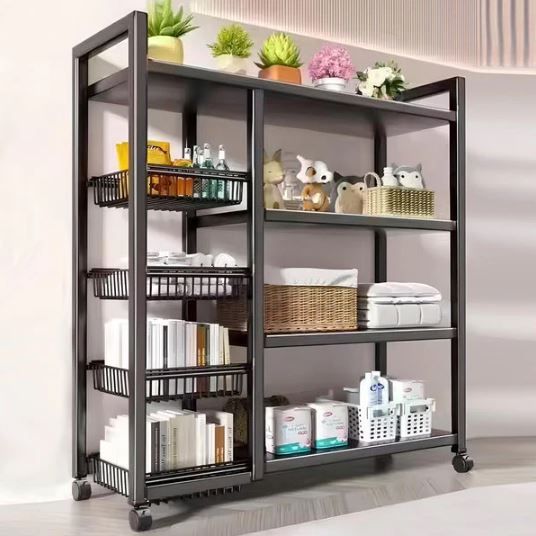 4-Tier Multifunctional Storage Rack Space-Saving Organizer with Baskets for Home Kitchen