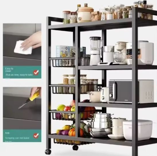 4-Tier Multifunctional Storage Rack Space-Saving Organizer with Baskets for Home Kitchen