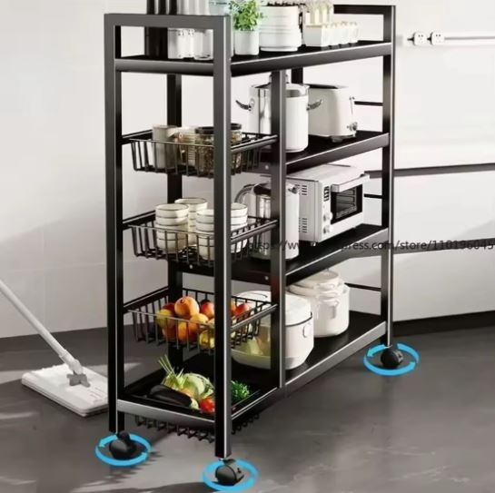 4-Tier Multifunctional Storage Rack Space-Saving Organizer with Baskets for Home Kitchen
