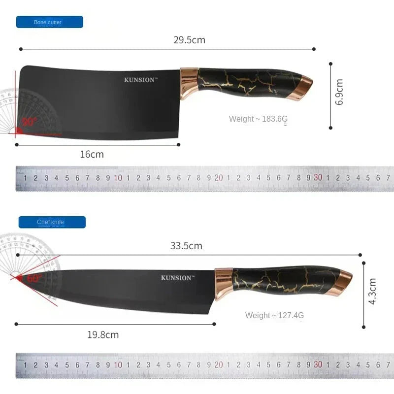 Textured Handle Knife Sets With Acrylic Rotate Stand (Black Marble)