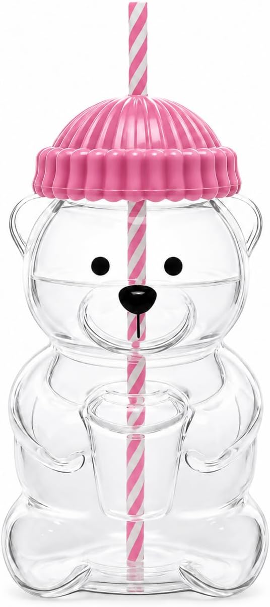 650ML Teddy Bear Glass Sipper with Straw