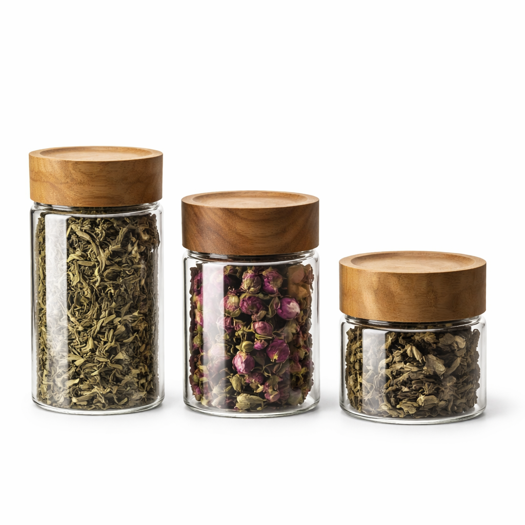 Clear Glass Storage Jars with Wooden Lids - MYK DEALS