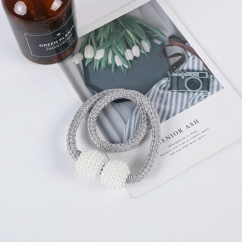 Luxury Pearl Magnetic Curtain Tiebacks (PAIR) – Elegant Home Drapery Holders | Adornia.pk