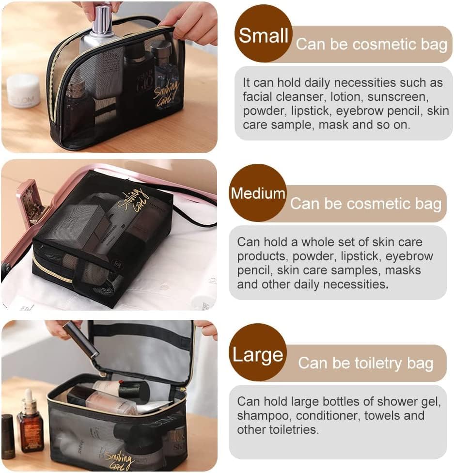 5pcs Premium Quality Mesh Makeup Bags, Portable Travel Organizing Zipper Pouch