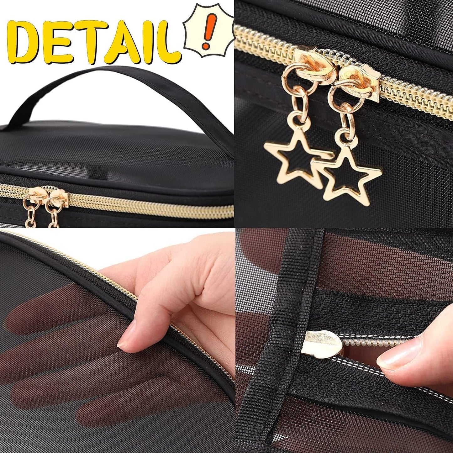 5pcs Premium Quality Mesh Makeup Bags, Portable Travel Organizing Zipper Pouch