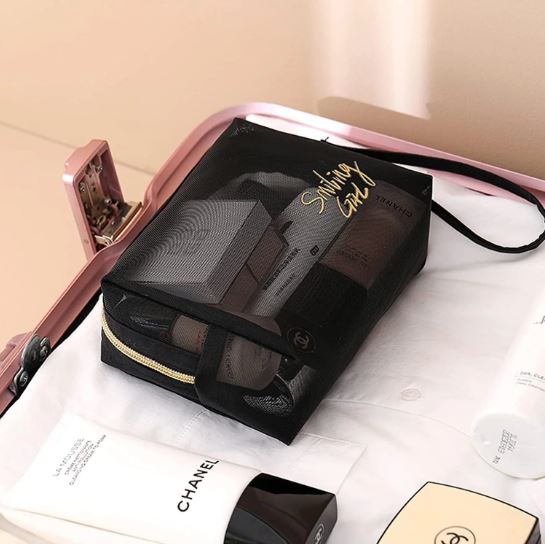 5pcs Premium Quality Mesh Makeup Bags, Portable Travel Organizing Zipper Pouch
