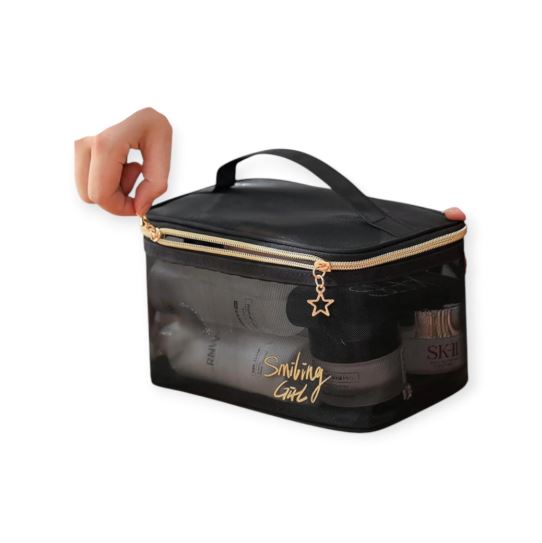 5pcs Premium Quality Mesh Makeup Bags, Portable Travel Organizing Zipper Pouch