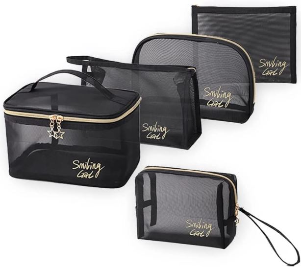 5pcs Premium Quality Mesh Makeup Bags, Portable Travel Organizing Zipper Pouch