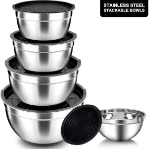 5-Pieces Stainless Steel Salad Bowl Set with Lid