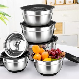 5-Pieces Stainless Steel Salad Bowl Set with Lid