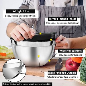 5-Pieces Stainless Steel Salad Bowl Set with Lid