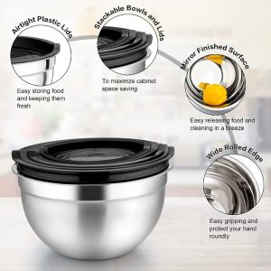 5-Pieces Stainless Steel Salad Bowl Set with Lid