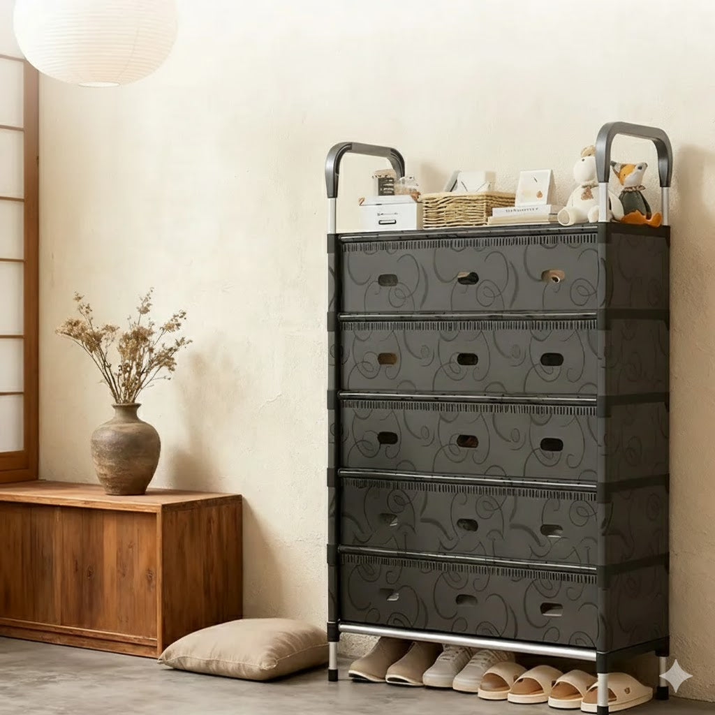 6-Tier Portable Storage Organizer with Dustproof Cover & Side Handles